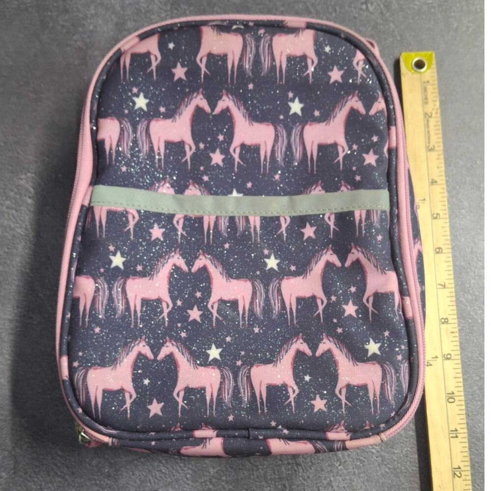 Garnet Hill Kids Pony Up Horse Star Insulated Lunch Bag Pink Navy